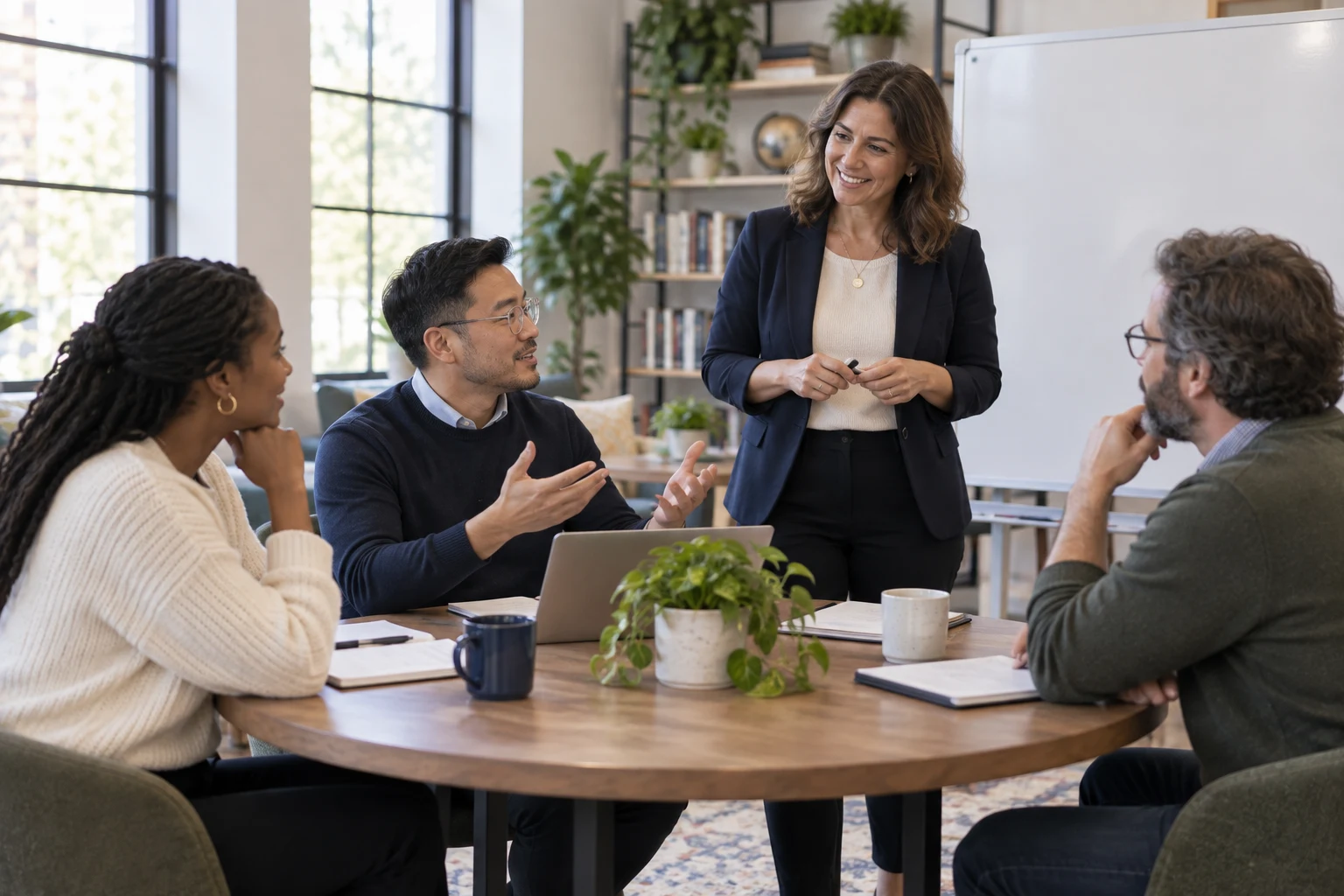 A facilitator leads a discussion during a professional learning session